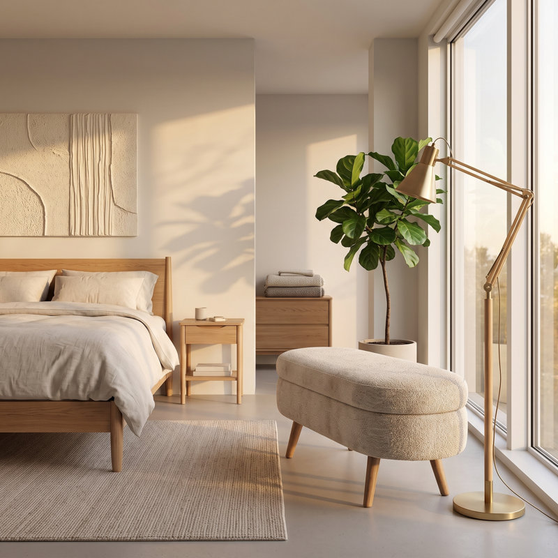 Repose-pieds ovale avec rangement en tissu plissé, pieds en bois d'hévéa massif et intérieur spacieux - Repose-pieds polyvalent, sièges supplémentaires et pièce décorative
