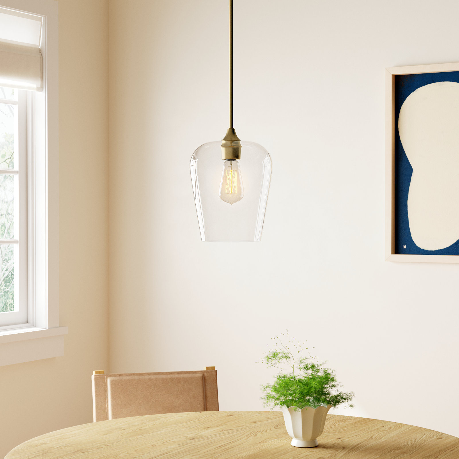 Breena Dimmable Single Light Pendant, Clear, Warm Brass