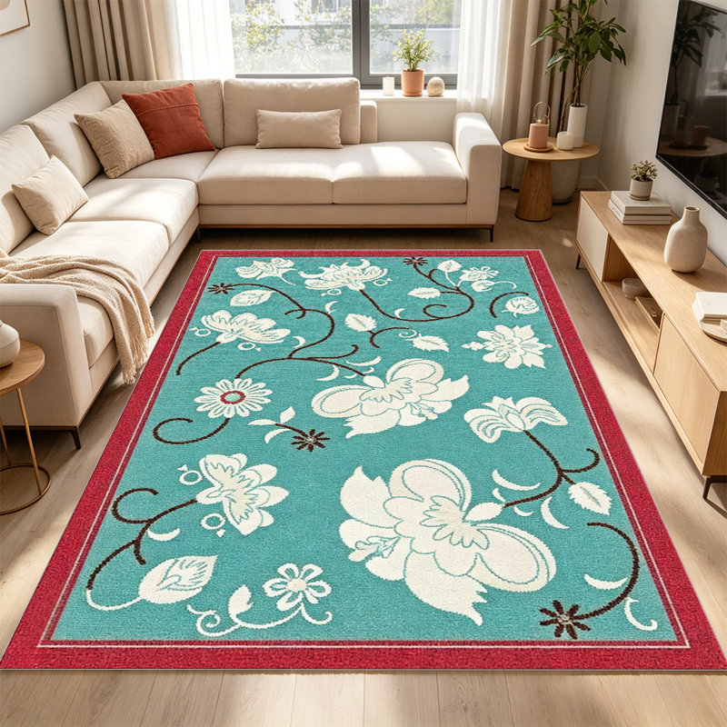 Teal Floral carpet-easy to clean, machine-washable, soft and comfortable; suitable for door mats, kitchens, living rooms, bedrooms, corridors, and laundry areas. Easy to clean, durable carpet for home decoration.