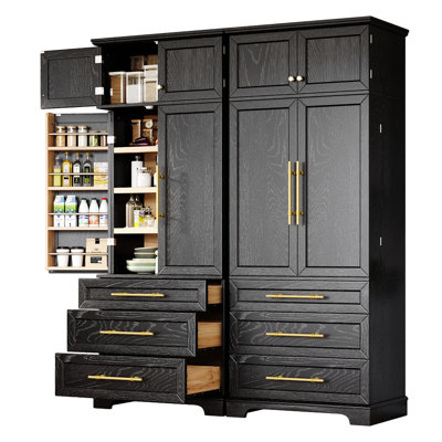 78.2" Tall Farmhouse Kitchen Pantry Cabinet with 8 Door Shelves, Storage Cabinet with 3 Adjustable Shelves, 3 Large Drawers, Versatile Cupboard for Kitchen, Dining & Bathroom