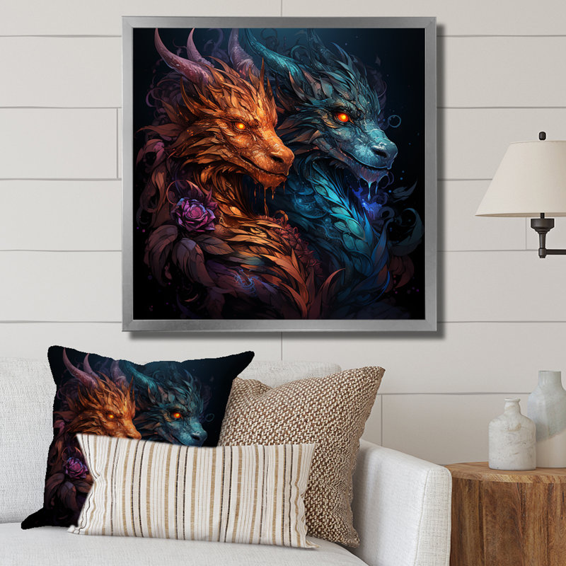 Fire Breathing Dragons Lair I - Dragons, art mural, H 30 po x l 30 po x P 1,5 po, Toile tendue