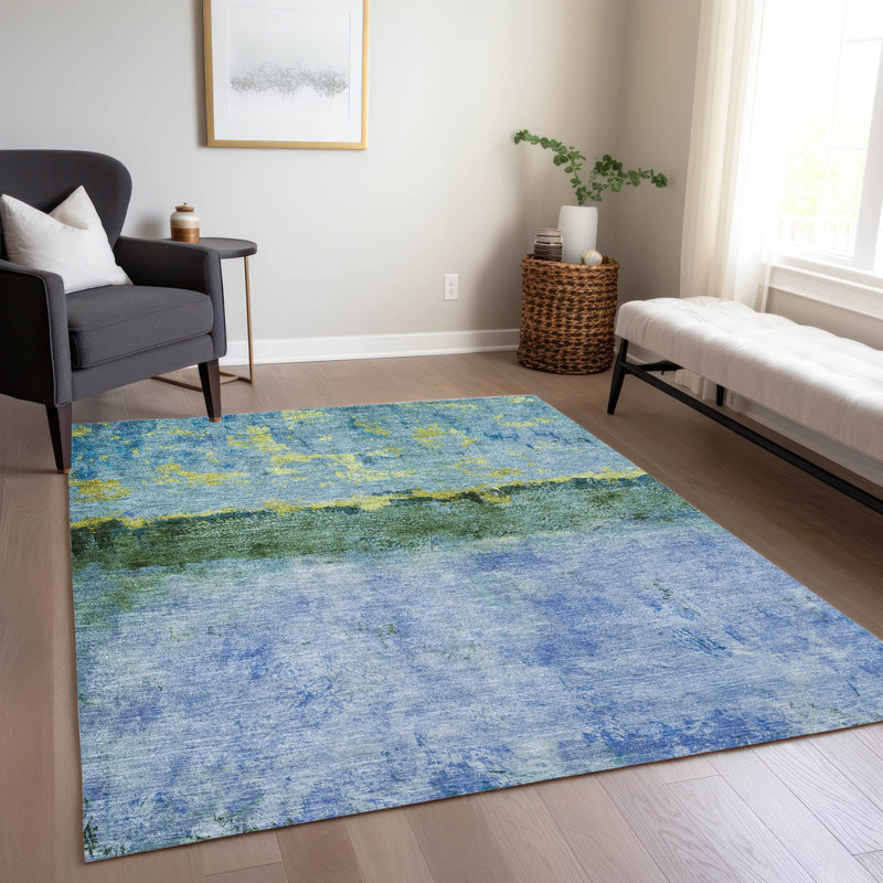 Tapis bleu intérieur / extérieur lavable à la machine Cinead ACN1716, Rectangle 10 pi x 14 pi