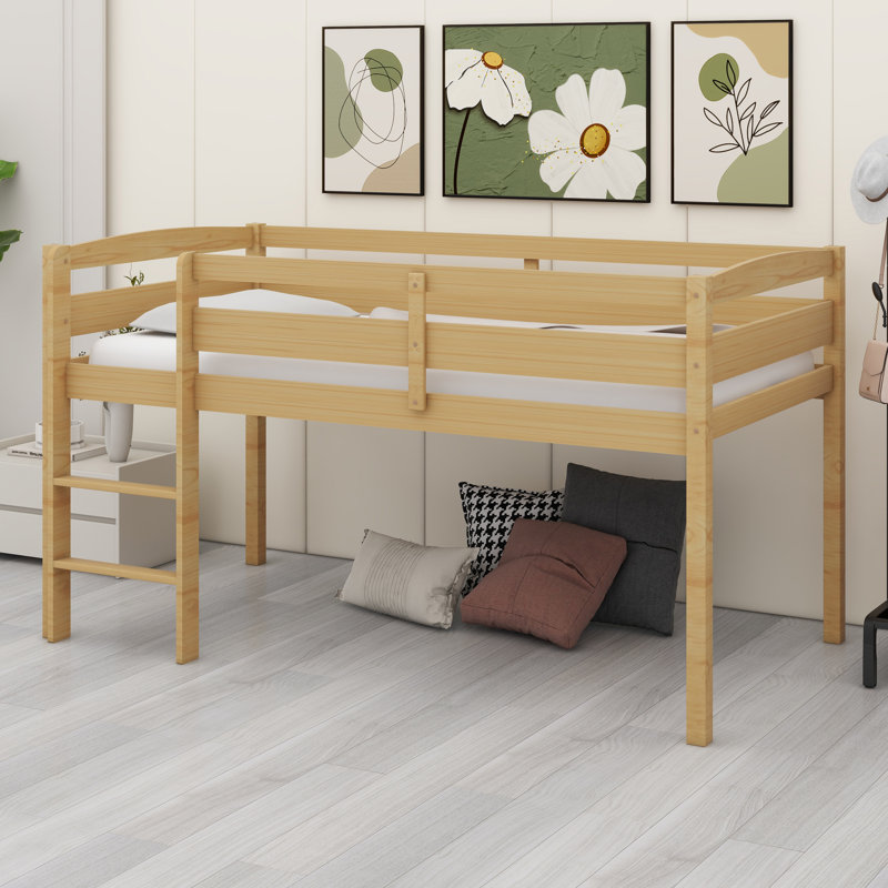 Wood Low Loft Bed With Ladder