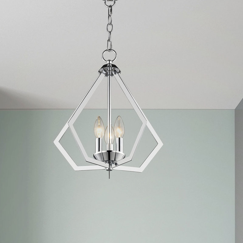 Lustre géométrique unique à 3 lumières Buckeys, Chrome poli