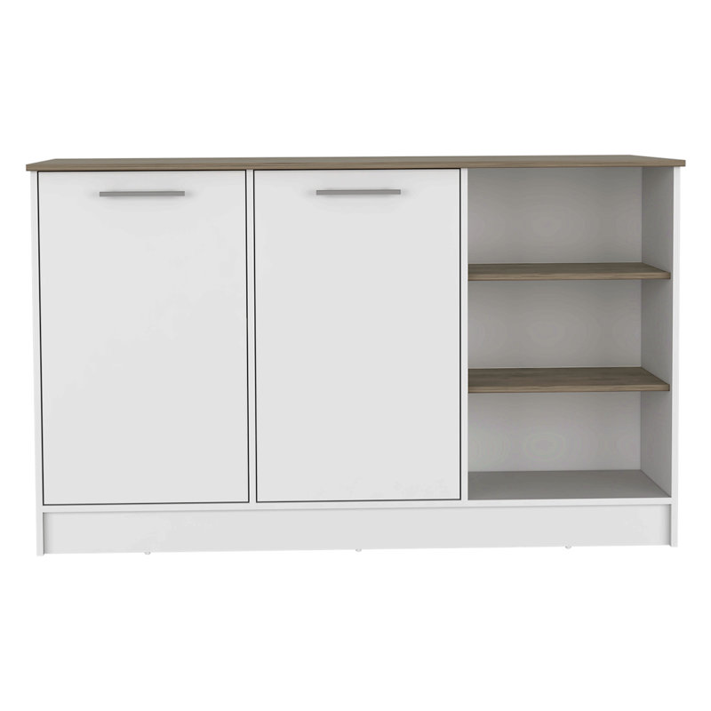 Kitchen Island, Three Open Shelves, Two Cabinets