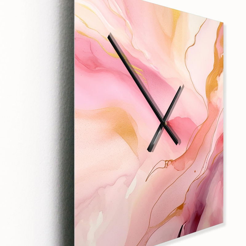 Horloge murale abstraite rose et or enchantée VI, Très grand