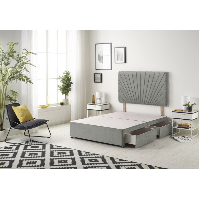 Pleasanton Linen Divan Bed Set with Sprung Memory Foam Mattress and Headboard, Single (3'), 2 Drawers, Silver