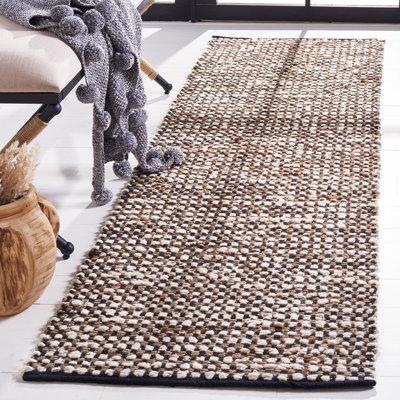 Gabino Geometric Handmade Flatweave Area Rug in Black/Ivory
