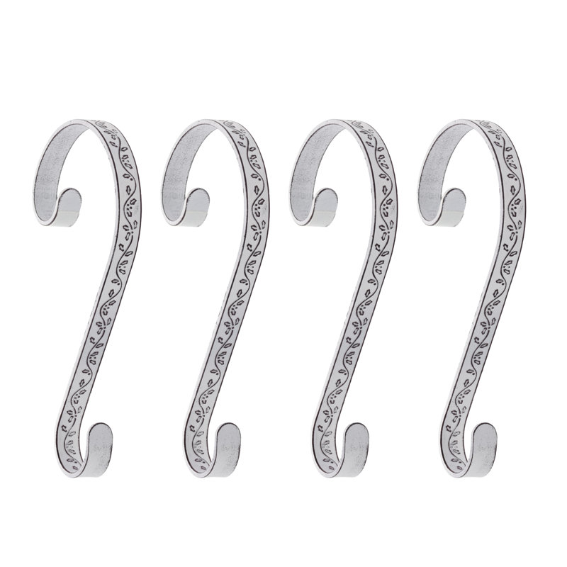 Stocking Scrolls Embossed Holly Stocking Holder, Silver