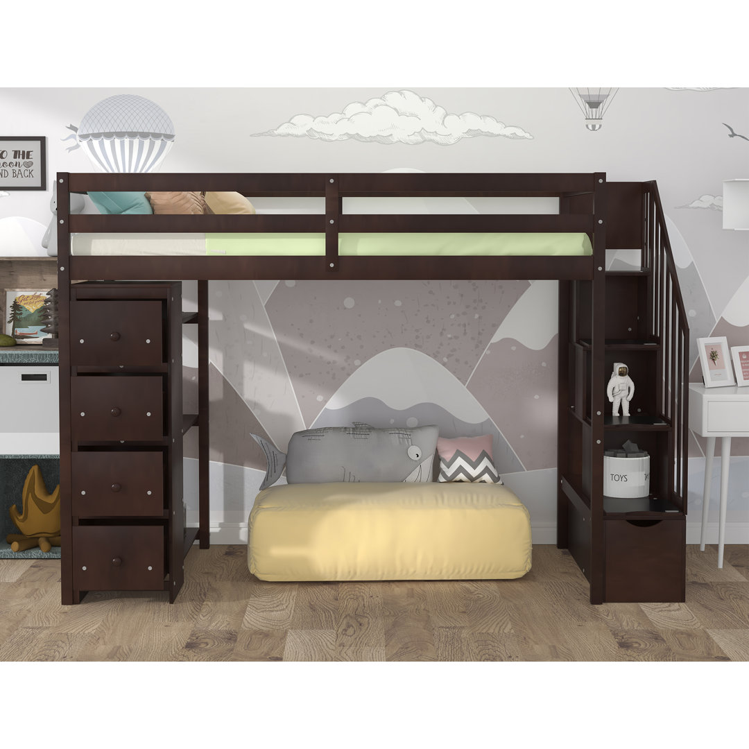 Gerta Twin 7-Drawer Loft Bed with Stair and Bookcase by Harriet Bee Harriet Bee