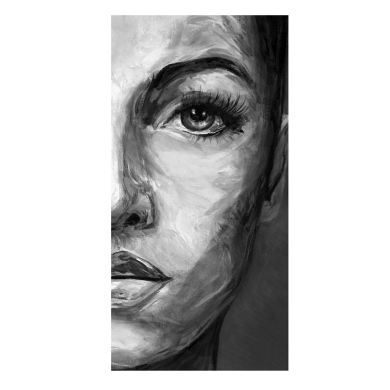 «Face II» par Jacob Lincoln - impression, Image au pinceau gel, H 72 po x l 36 po x P 1,5 po