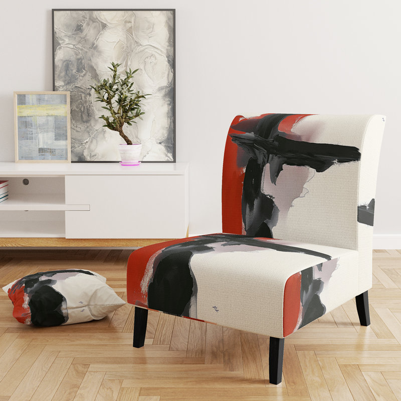 Fauteuil de chambre rembourré Geometric IV, Mélange de polyester rouge / noir / blanc
