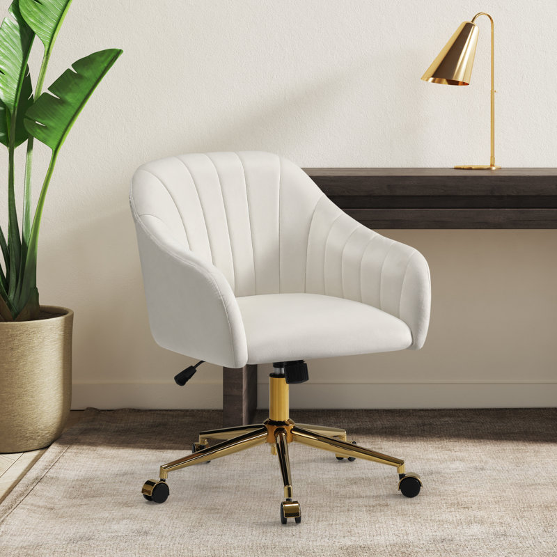 Chaise de bureau rembourrée en velours Farrah, Ivoire