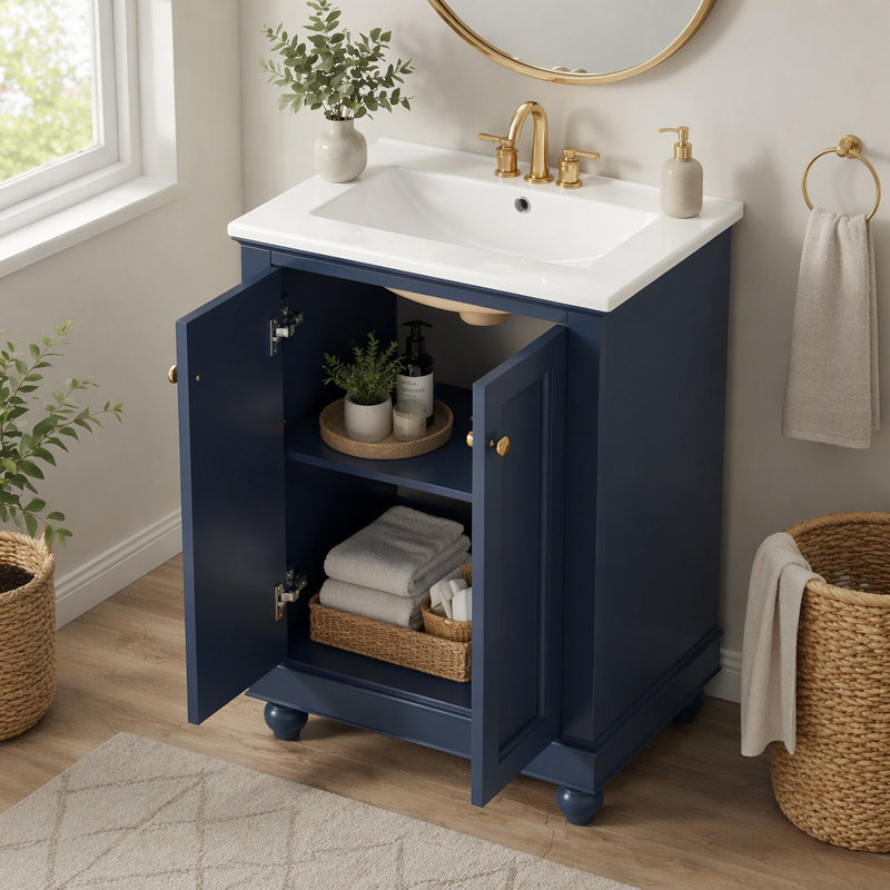 Meuble-lavabo moderne de 24 po de conception simple et élégante avec rangement à fermeture douce, Blue