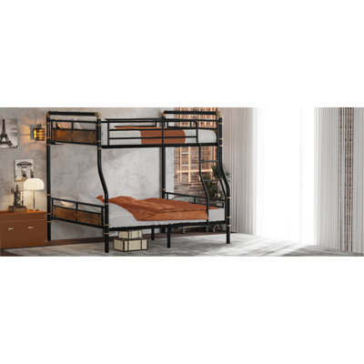 Black Bunk Bed Full Xl Over Queen, With Practical Design, Metal Headboard And ,