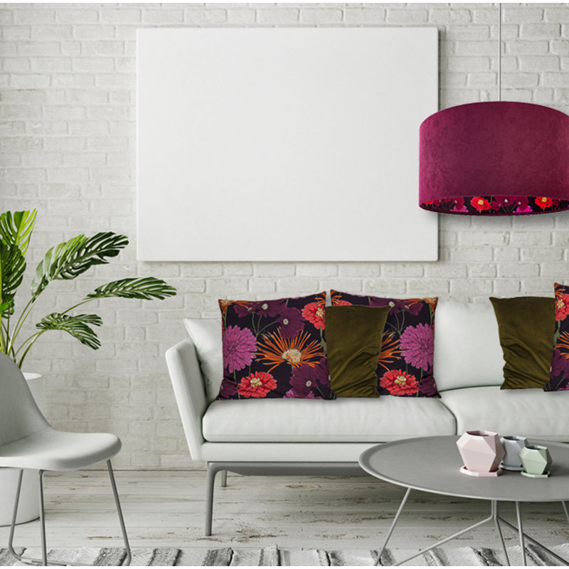 Amesbury Floral Square Cushion, Orange/Black