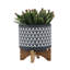 Pot en céramique aztèque sur support en bois de 8 po, gris