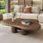 48.5" Rustic Wood Coffee Table, Round Coffee Table with Cloud Shaped Design Cloud Coffee Table Made of Solid Wood & Manufactured Wood and Vintage Walnut Veneer Finish for Living Room