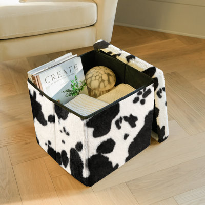 Repose-pieds avec rangement en fausse fourrure Go-Poufs | 15 po x 15 po x 15 po