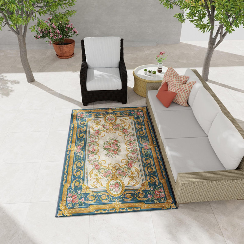Tapis traditionnel extérieur Nile bleu marine et ivoire