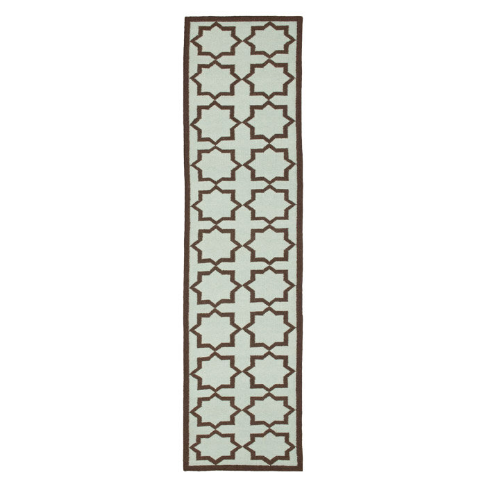 Warren Hand Woven Flat Weave Wool/Cotton Geometric Rug in Light Blue