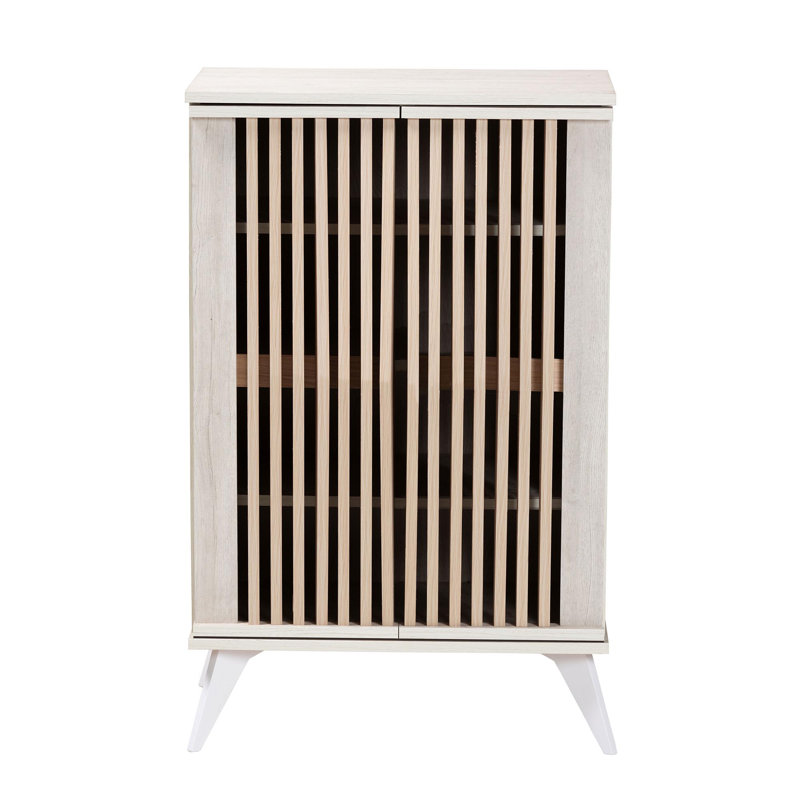 Simona Light Gray and Brown Wood Mid-Century Accent Cabinet