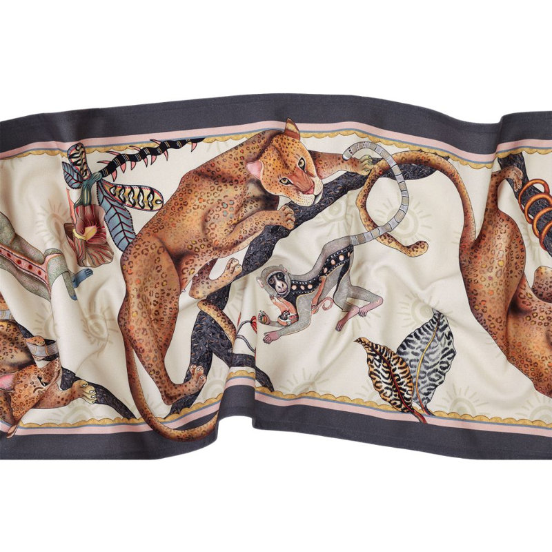 Monkey Tales Table Runner - Cotton, 138" L, Stone