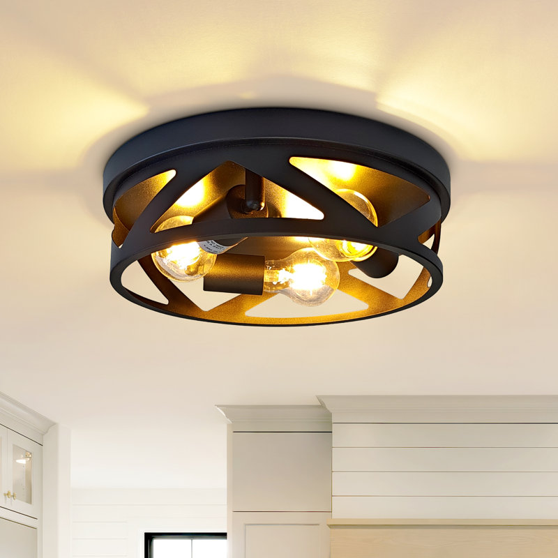 12.6 In. 3-Light Farmhouse Black Flush Mount Ceiling Light Fixture With Turnable Light Cap (1-Pack), 3