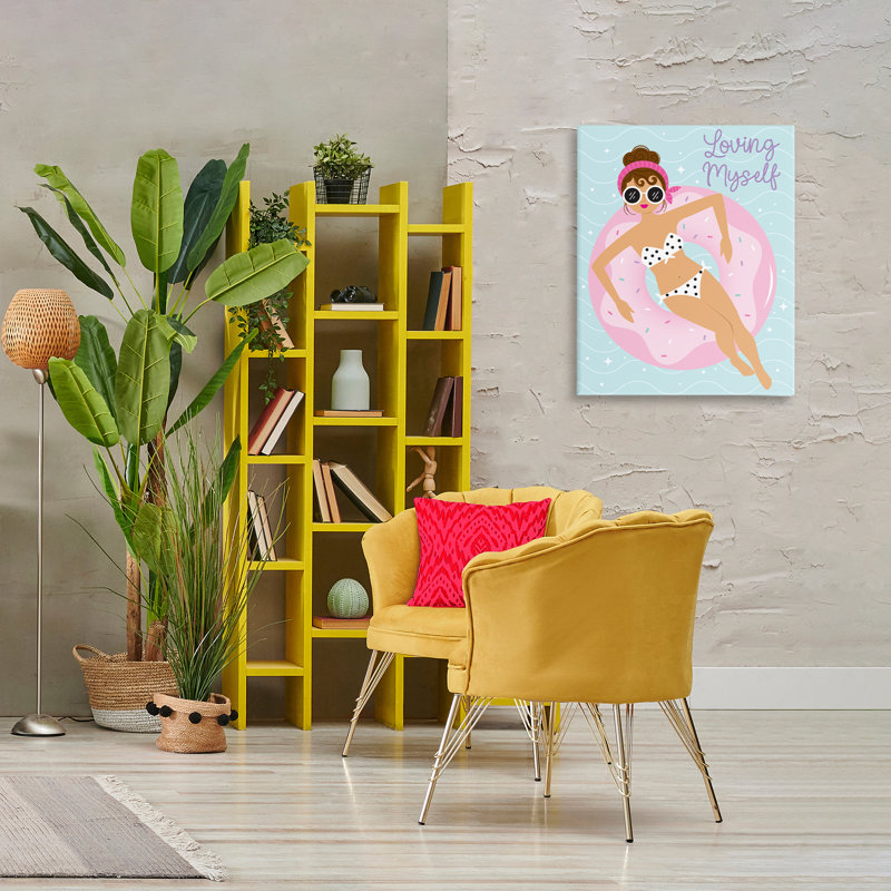 Art mural sur toile "Aimer moi-même en piscine" par Ilis Avilés, H 30 po x l 24 po