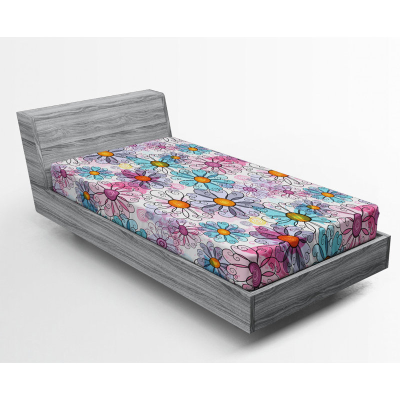 Microfiber Floral Fitted Sheet, Twin Fitted Sheet, Beige Floral