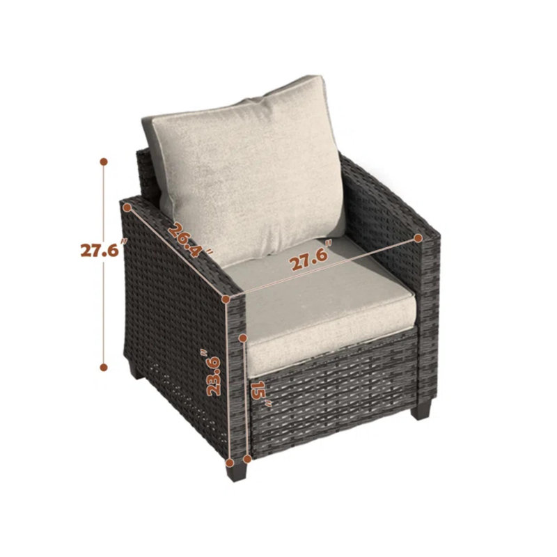 Patio Single Chair With Cushion(Set Of 2), Beige