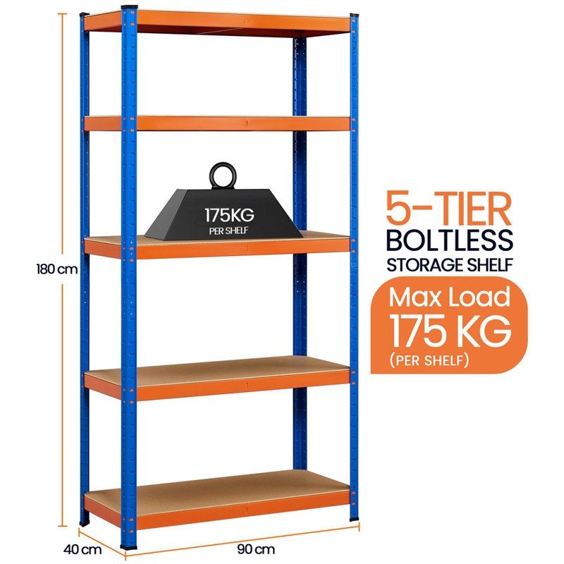 90cm W Steel Shelving Unit, Orange/Blue