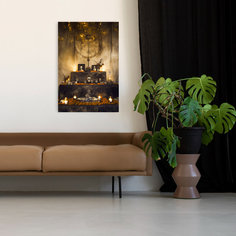 «Warm Dasa De Muertos», autel traditionnel de fleur de souci, art mural, H 48 po x l 32 po
