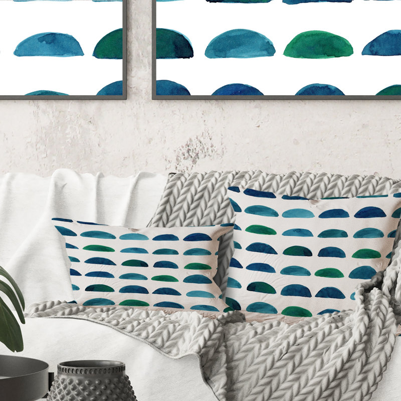 Demi Circles In Shades Of Blue - Coussin décoratif à motif 1