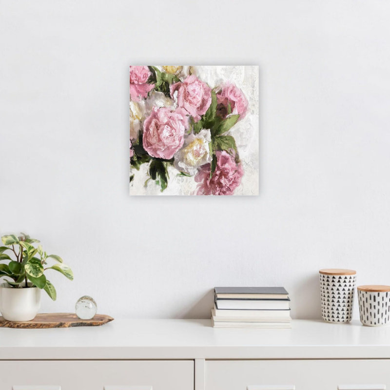 Art floral de pivoines roses et roses, impression sur toile 24 x 24 po