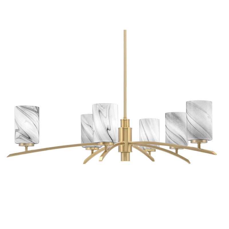 Lustre à 6 lumières kurve au fini laiton nouvel âge avec verre tourbillon onyx de 4 po