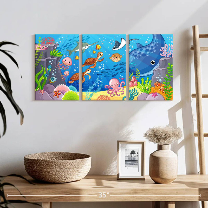 'Cartoon Underwater Animals, 12" H x 26" W