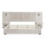 Très grand lit tapissier en chenille plissée et à angle - lumières réglables, tête de lit plateforme, table de chevet, lampes, beige