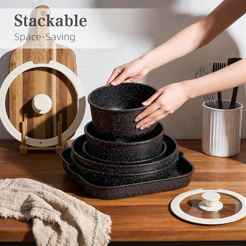 19 - Piece Non-Stick Aluminum Cookware Set, Black