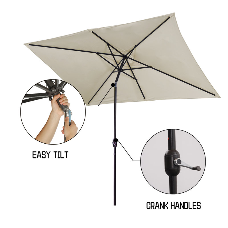 Parasol de marché extérieur rectangulaire de 9 pi avec bouton-poussoir inclinable Matias, Beige