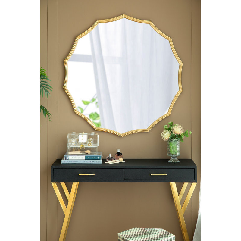 Miroir mural rond D40 "avec finition dorée, miroir mural décoratif pour le salon de la chambre à coucher