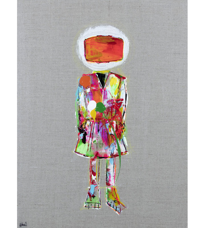 Astronaut On Gray Print by Jphono 1, 32" H x 24" W, Black Framed Canvas, 33" H x 25" W