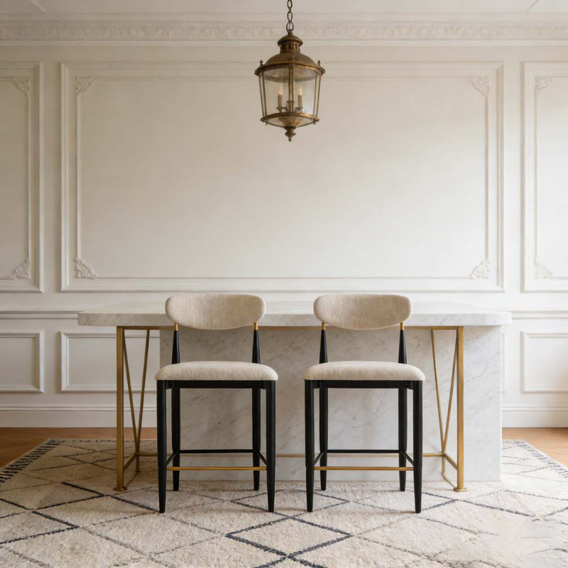 TABOURET DE COMPTOIR ARMLESS, Beige + noir