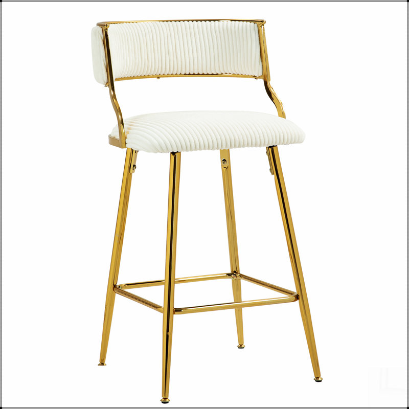 (ENSEMBLE de 2) Tabourets de bar à hauteur de comptoir de 26 po avec îlot de cuisine en velours côtelé avec dossier, base chromée dorée et repose-pieds (BEIGE)