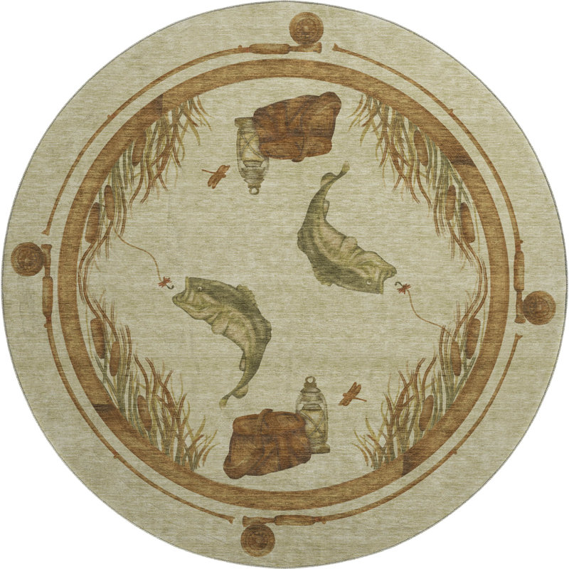 Premium Machine Washable Cerrito AMF145 Khaki Rug, Round 8'