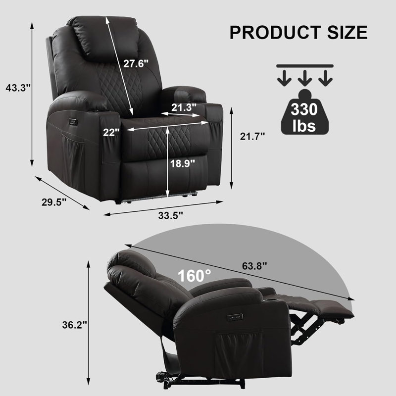 Power Recliner Chair with Heat and Massage for Adults - Home Theater Seating with LED Lights,Cup Holders,Side Pocket,USB Port - Recliner Sofa for Living Room