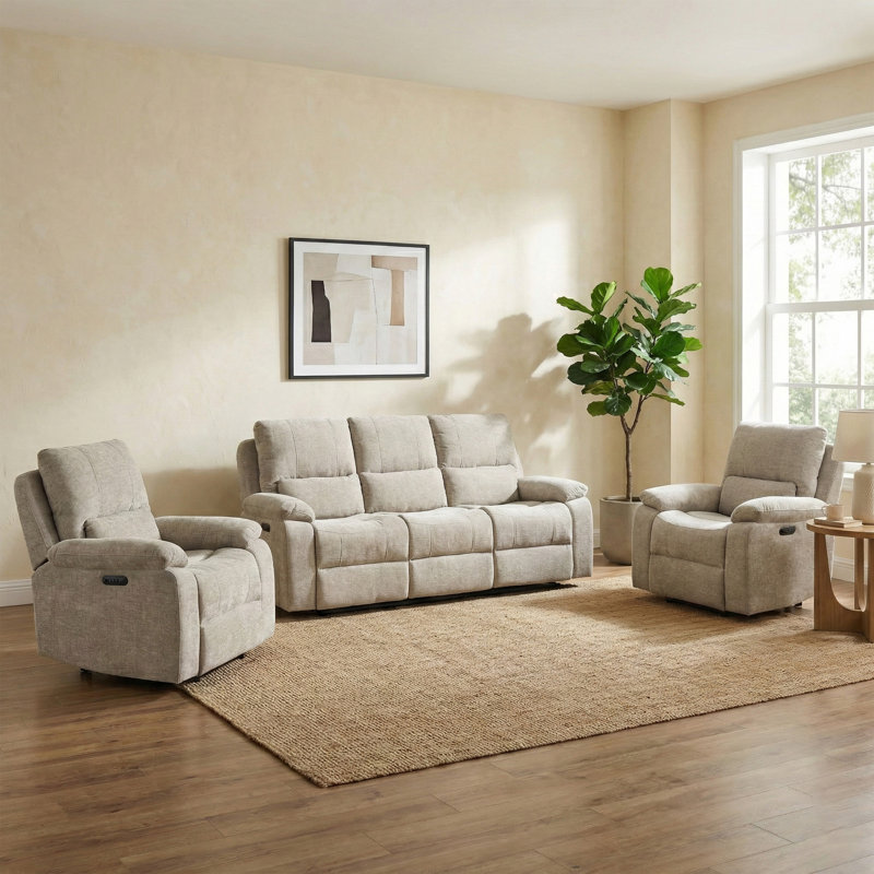 Tation Electric Reclining Suite Fossil 3+1+1, Beige