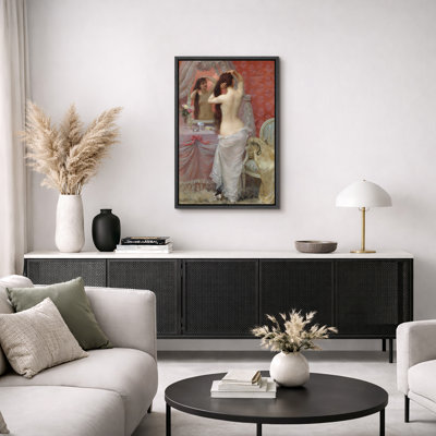 Vintage Boudoir Nude Woman Dressing at Mirror Classic Art Canvas Wall Art Print Romantic Bedroom Decor