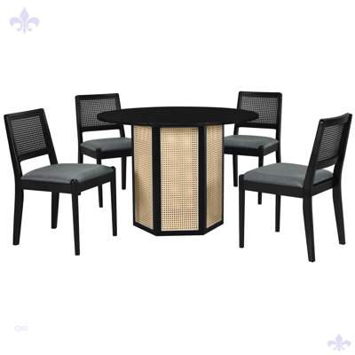 5-Piece Rattan Round Dining Table Set For Dining Room