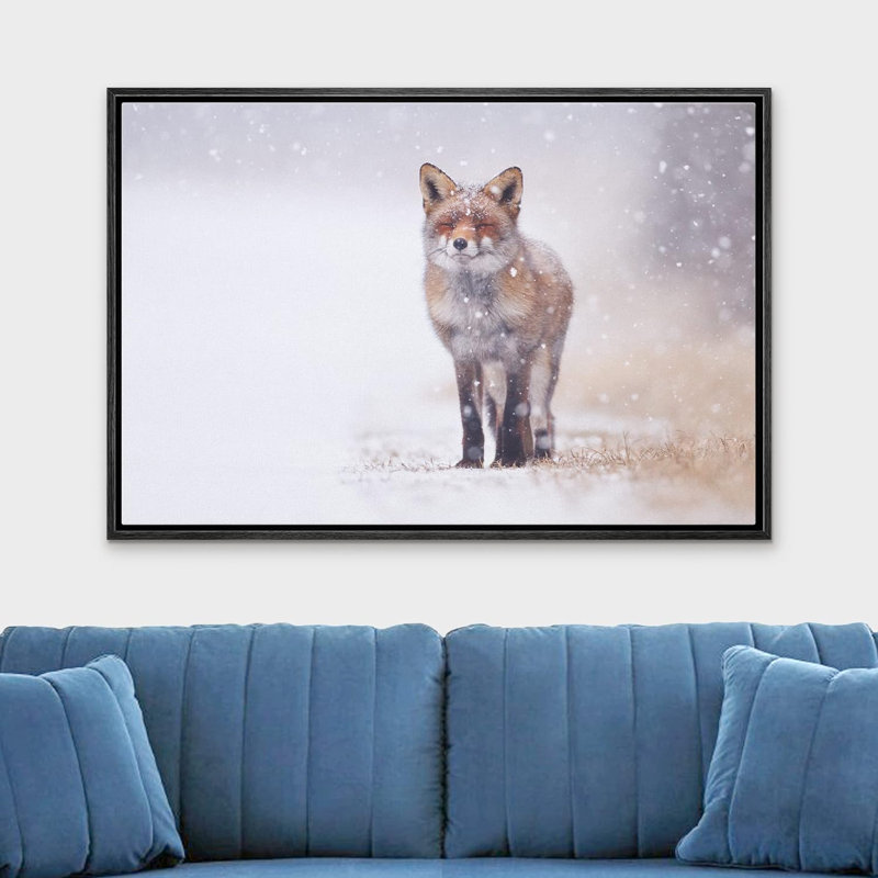Les animaux renards apprécient la neige, H 24 po x l 36 po x P 1,5 po, Cadre noir